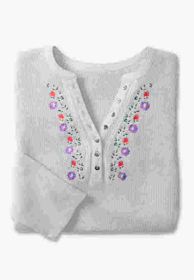 Embroidered Thermal Henley Tee image number 4