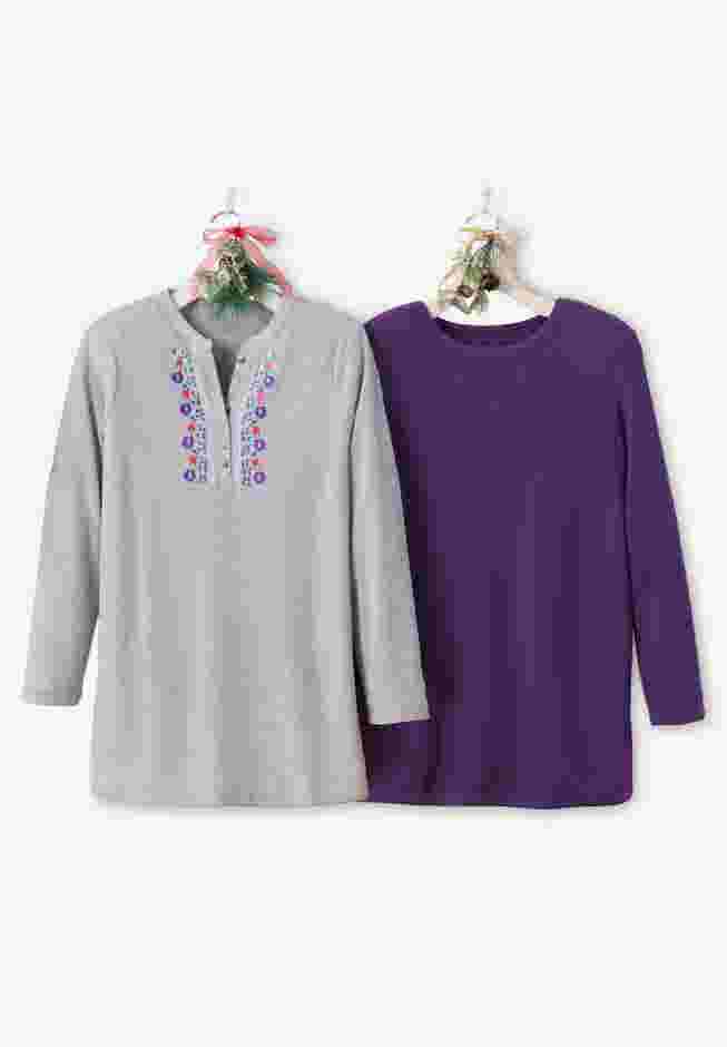 Embroidered Thermal Henley Tee image number 6