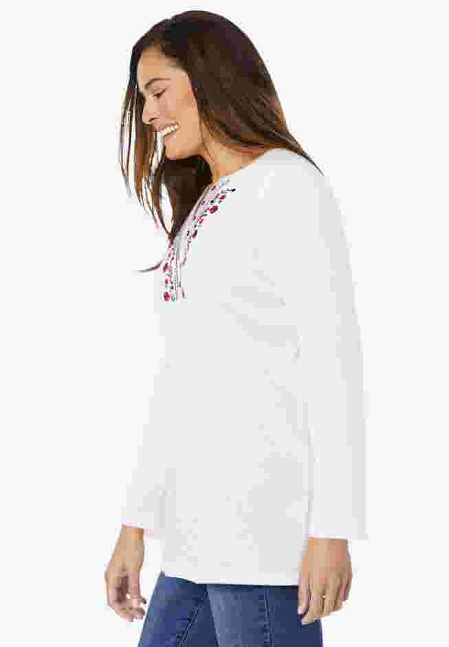 Embroidered Thermal Henley Tee image number 2