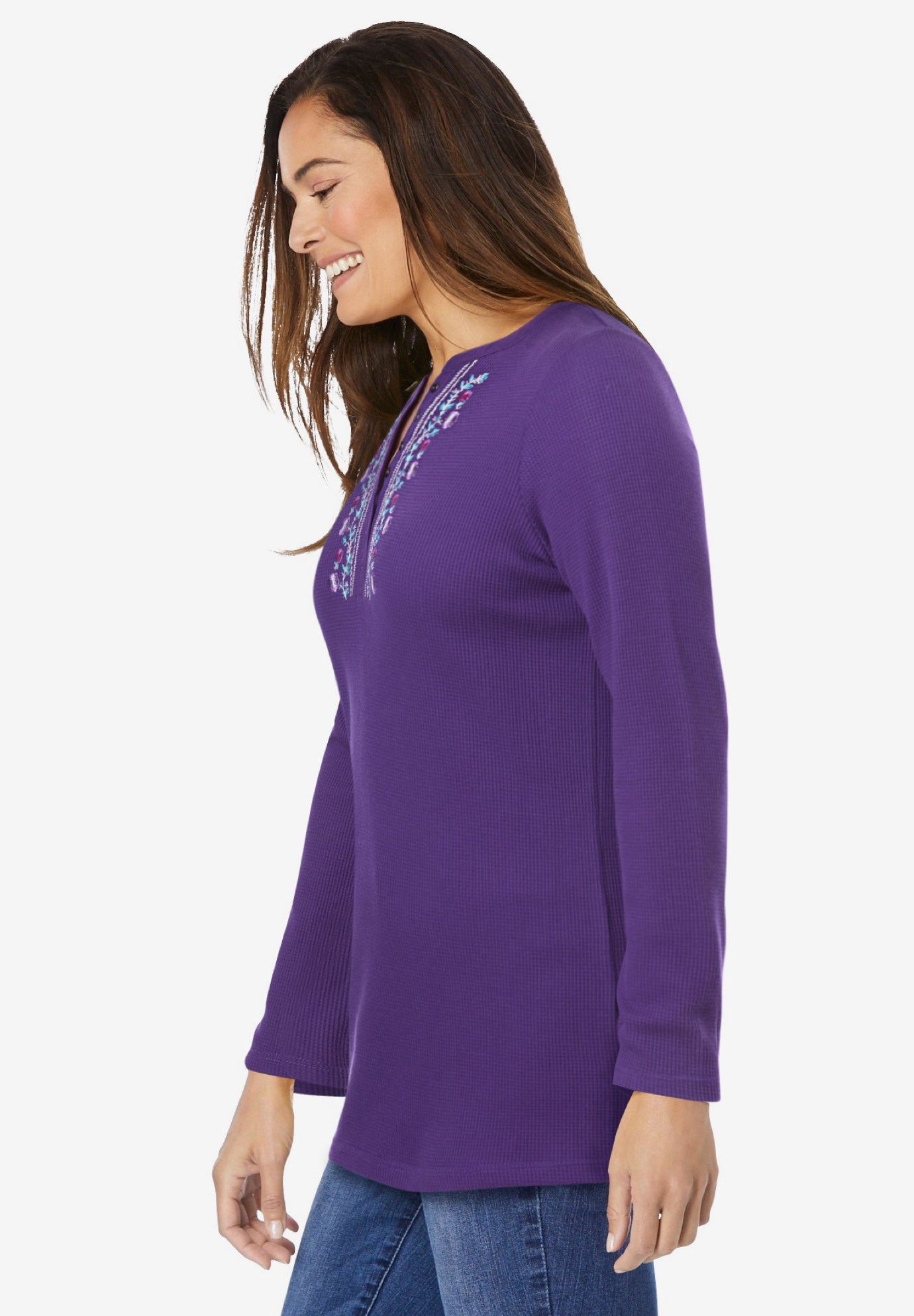 Embroidered Thermal Henley Tee image number 3