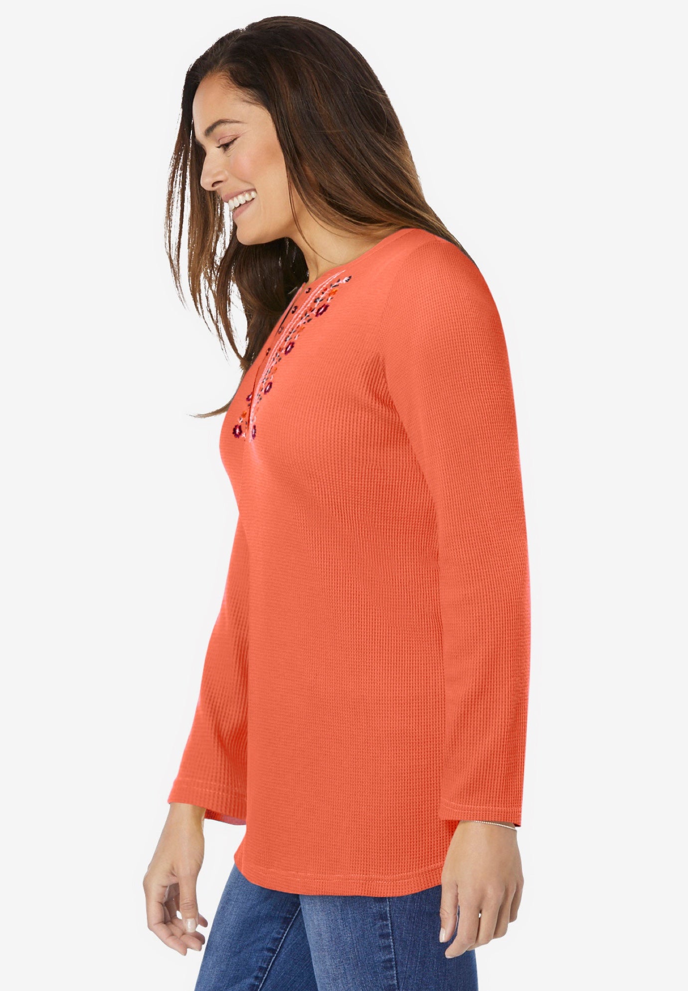 Embroidered Thermal Henley Tee image number 3