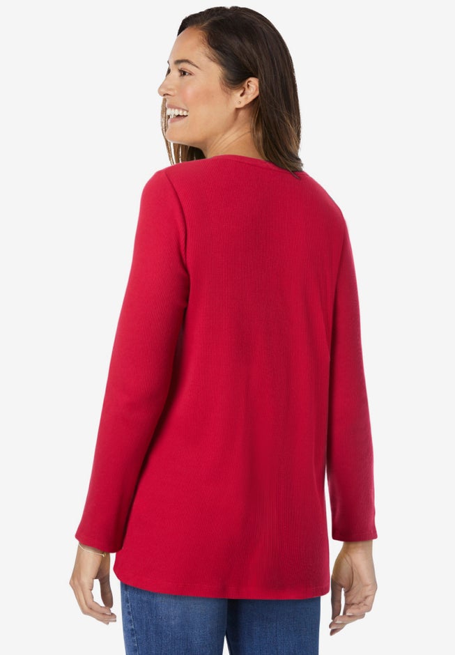 Embroidered Thermal Henley Tee image number 3