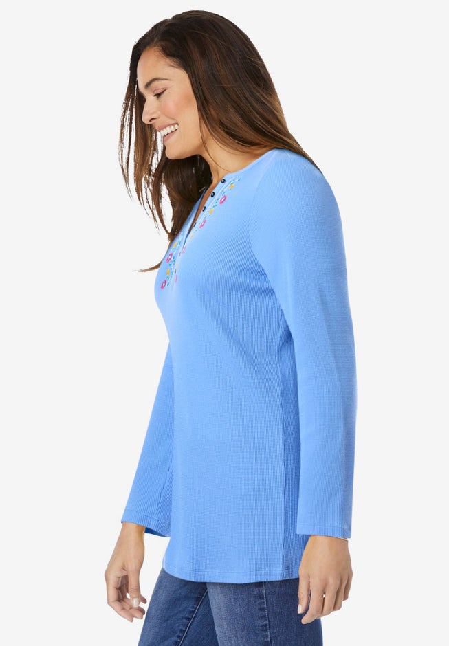 Embroidered Thermal Henley Tee image number 3