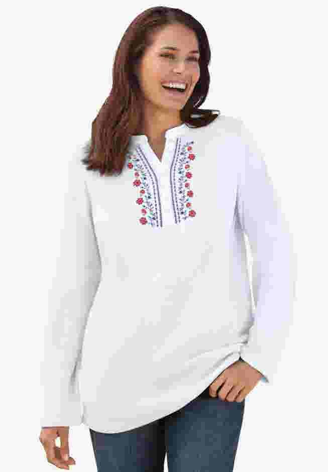 Embroidered Thermal Henley Tee image number 0