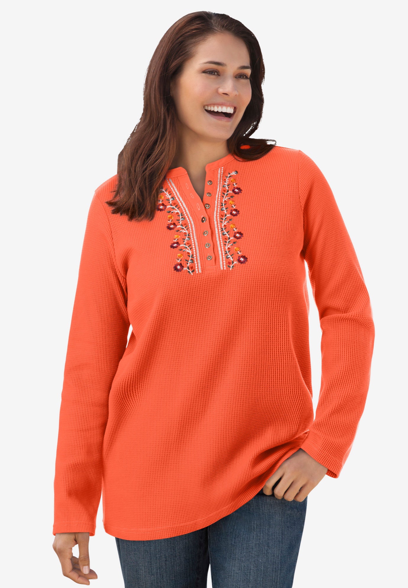 Embroidered Thermal Henley Tee image number 0