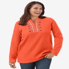 Embroidered Thermal Henley Tee image number null