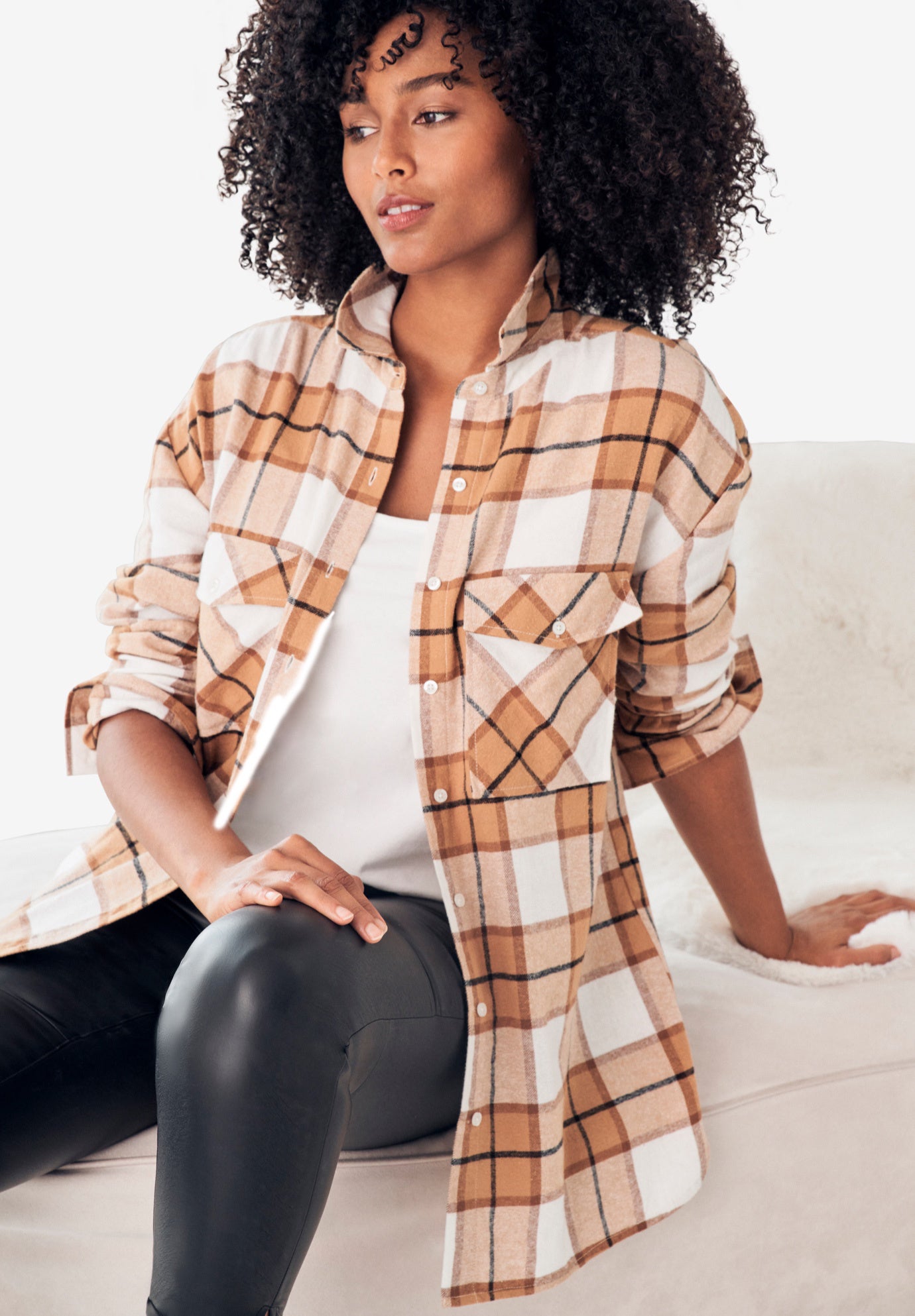 Plaid Button-Front Flannel Tunic image number 2