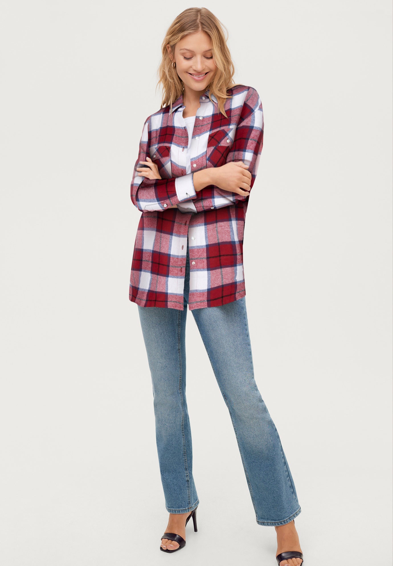 Plaid Button-Front Flannel Tunic image number 3
