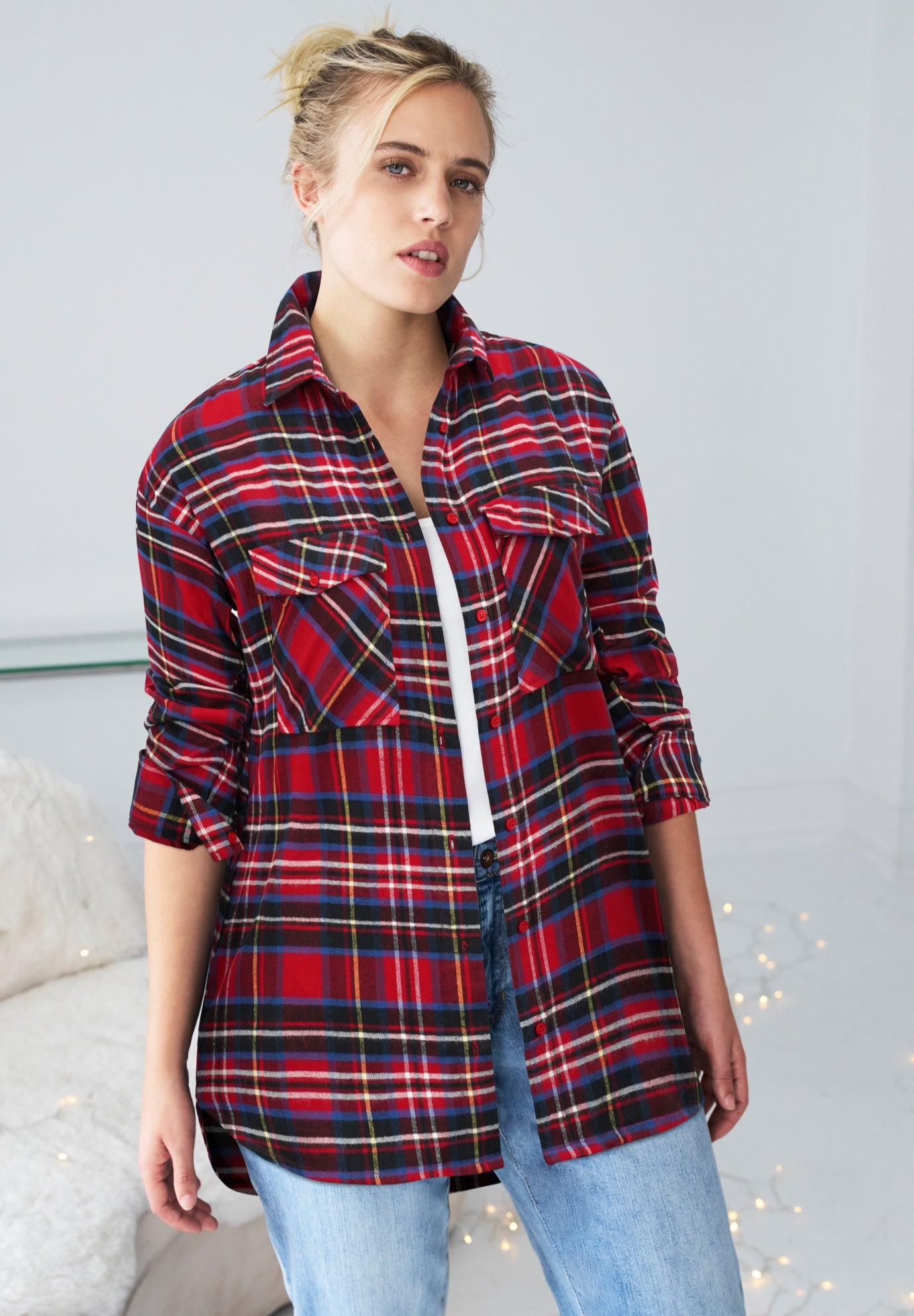 Plaid Button-Front Flannel Tunic image number 0