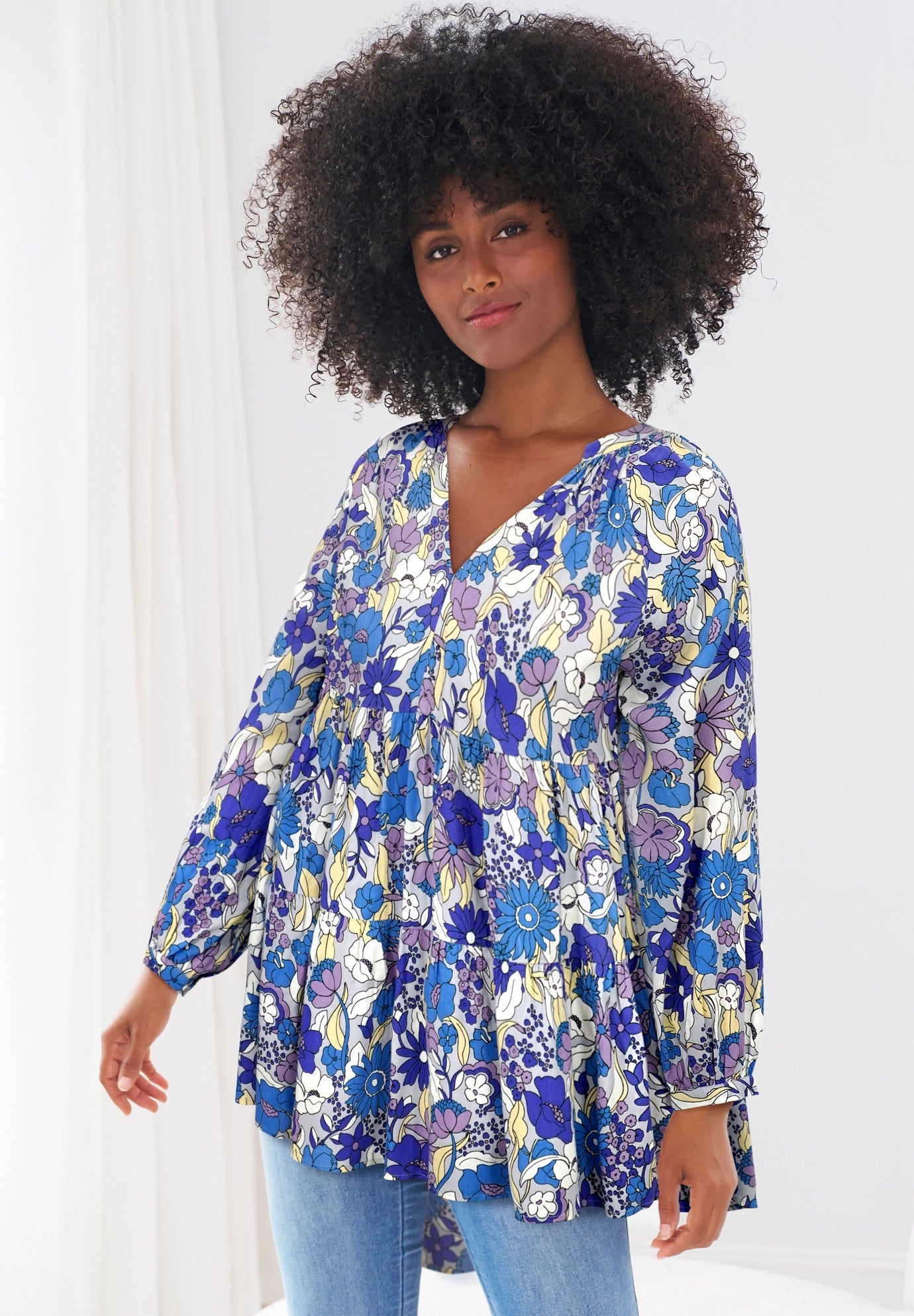 Tiered Tunic With Notch V-Neck image number 0