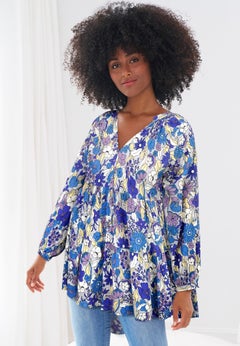 Tiered Tunic With Notch V-Neck