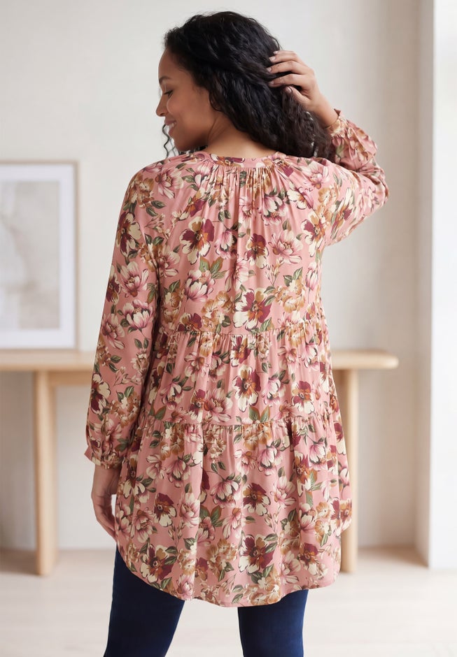 Tiered Tunic With Notch V-Neck image number 1