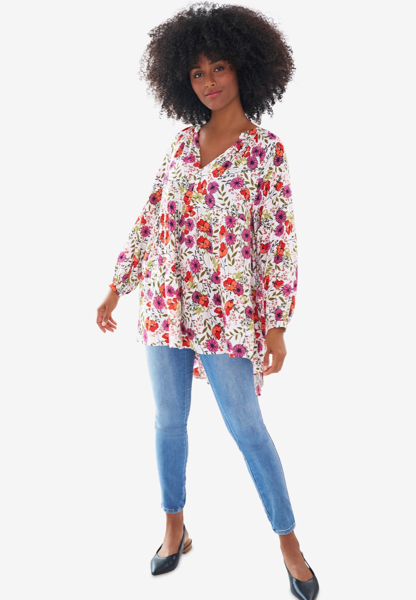 Tiered Tunic With Notch V-Neck image number 0