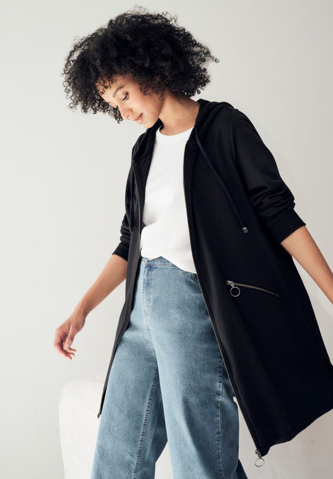 French Terry Zip-Front Hoodie With Zip Pockets image number 4