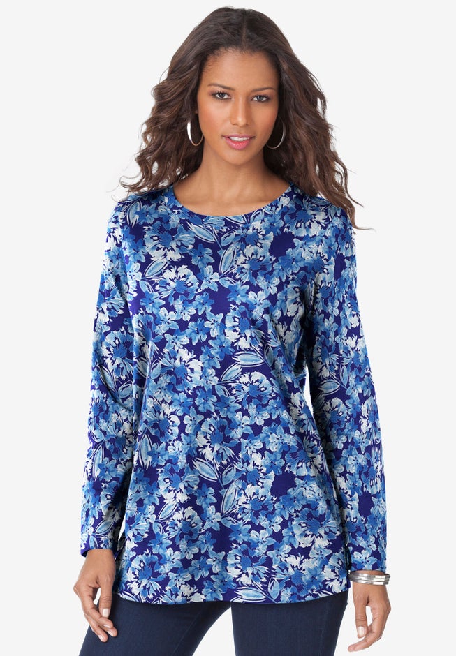 Plus Size Ultimate Cotton Crewneck Long Sleeve Tee image number 1