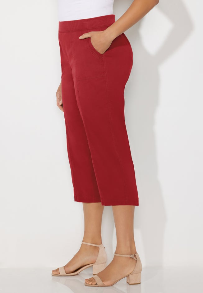 Stretch Knit Waist Cargo Capri image number 2