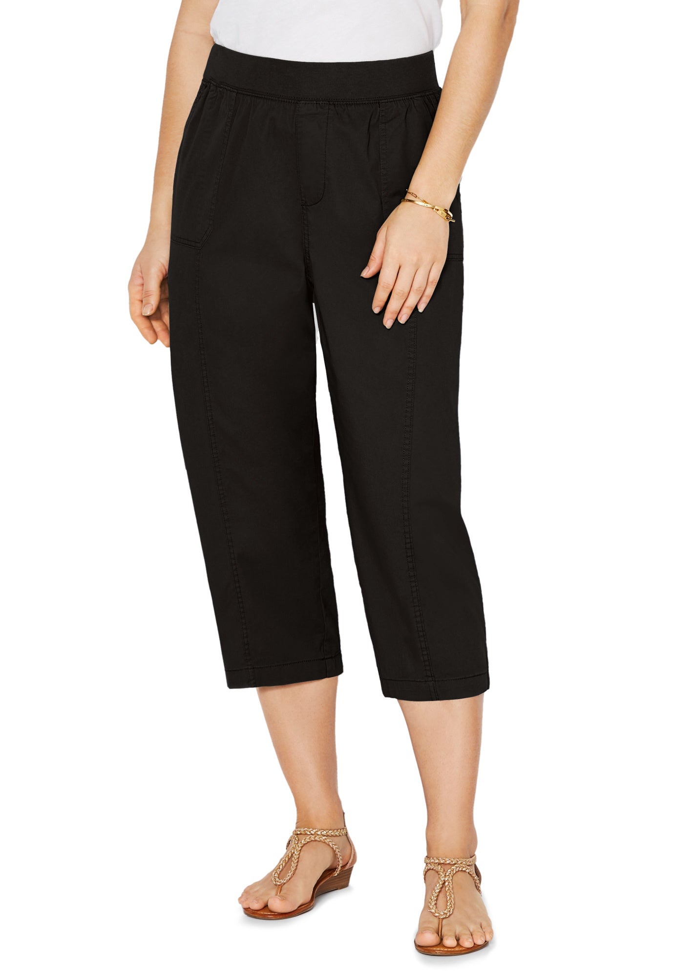 Stretch Knit Waist Cargo Capri image number 0