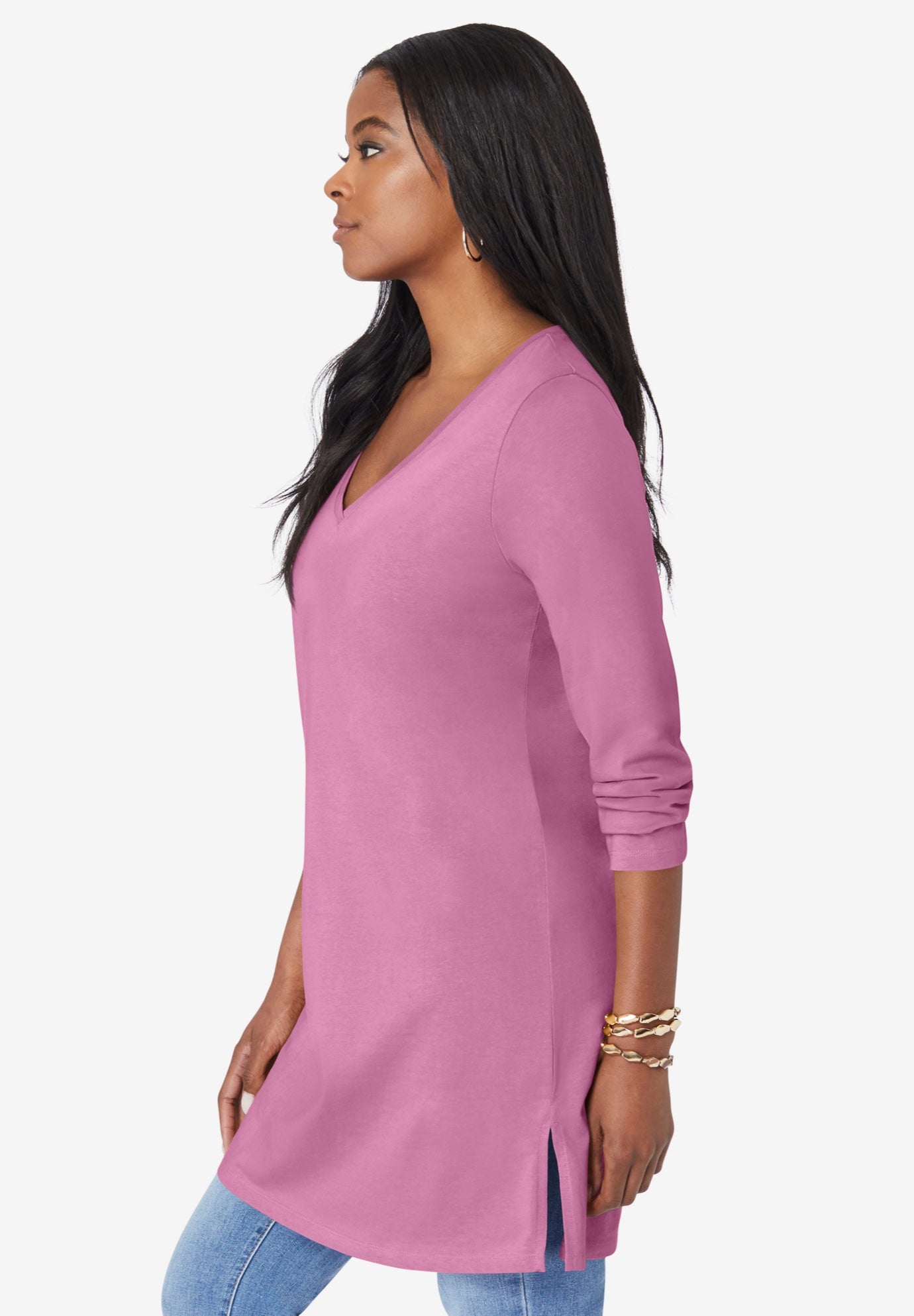 Plus Size Cotton Ultimate Long Sleeve V-Neck Tunic image number 2