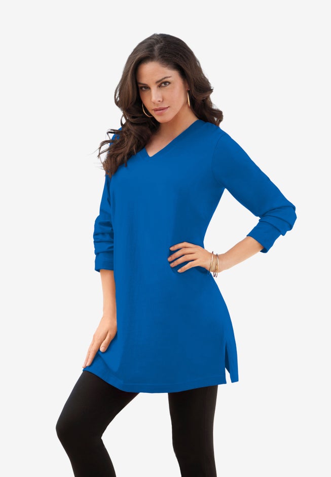 Plus Size Cotton Ultimate Long Sleeve V-Neck Tunic image number 0