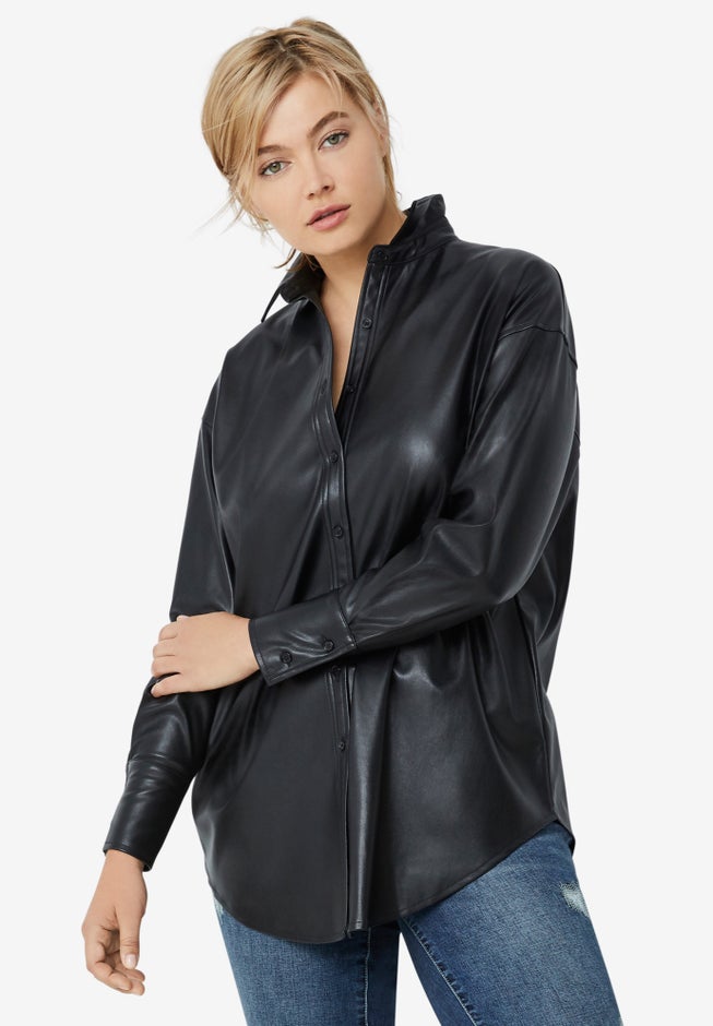 Faux Leather Button Front Tunic image number 2