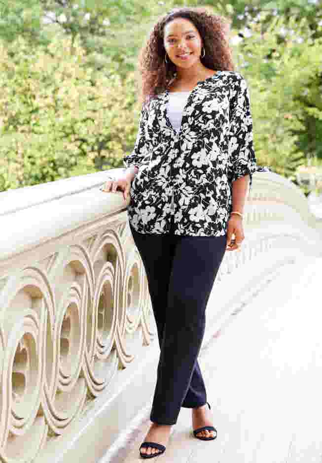 Georgette Buttonfront Tie Sleeve Cafe Blouse image number 10