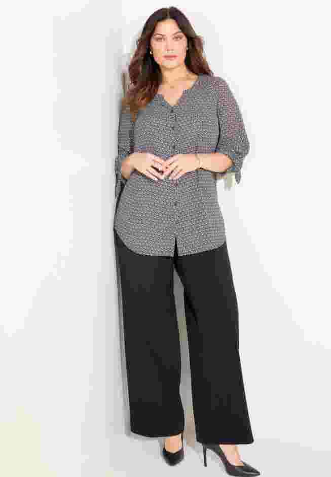 Georgette Buttonfront Tie Sleeve Cafe Blouse image number 11