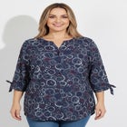 Georgette Buttonfront Tie Sleeve Cafe Blouse image number 3
