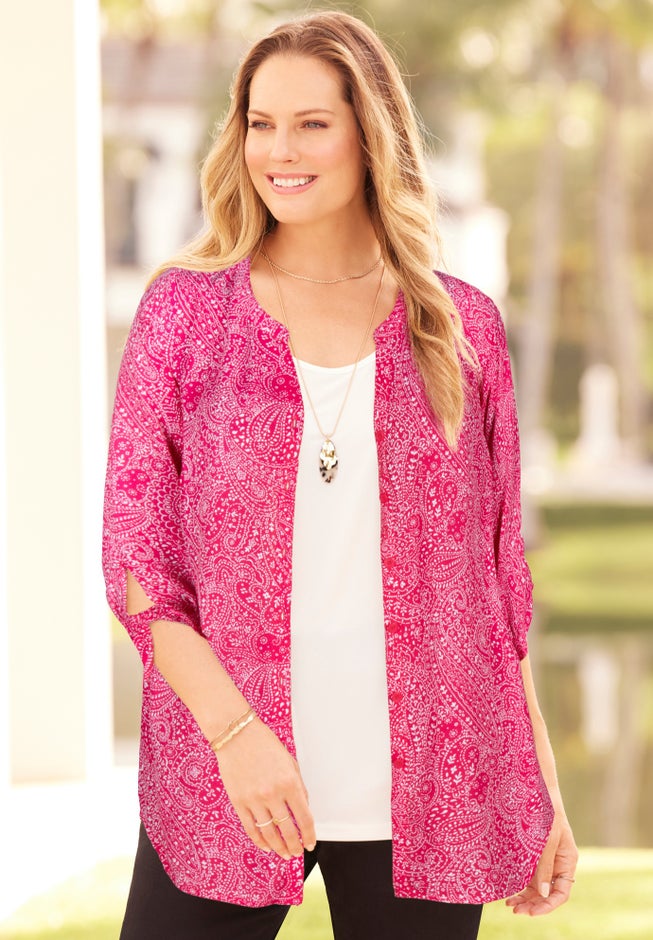 Georgette Buttonfront Tie Sleeve Cafe Blouse image number 2