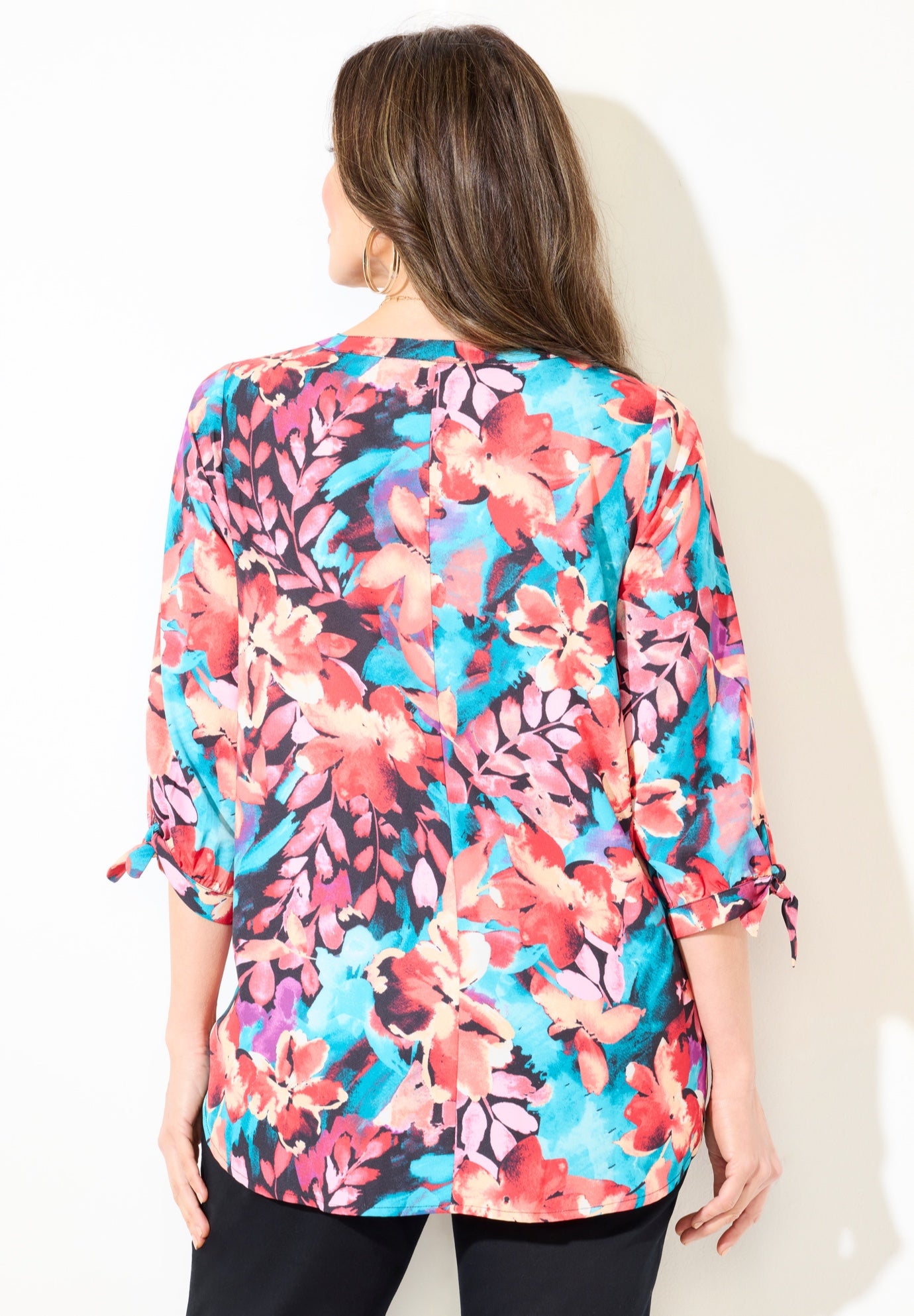 Georgette Buttonfront Tie Sleeve Cafe Blouse image number 1