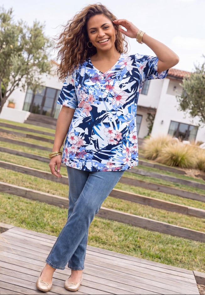 Easy Fit Short Sleeve V-Neck Tunic image number 1