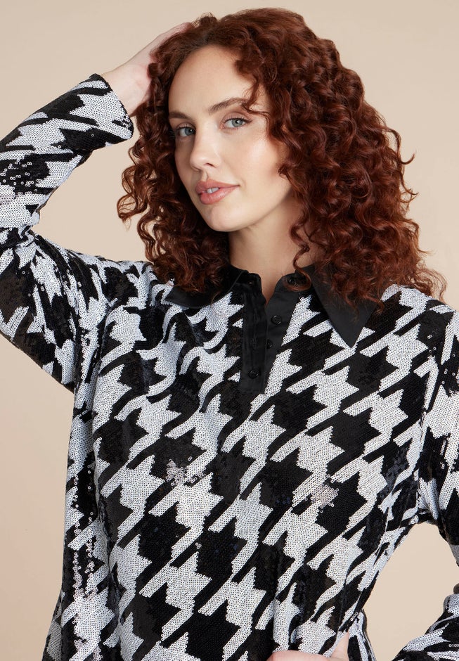  Houndstooth Sequin Mini With Collar image number 3