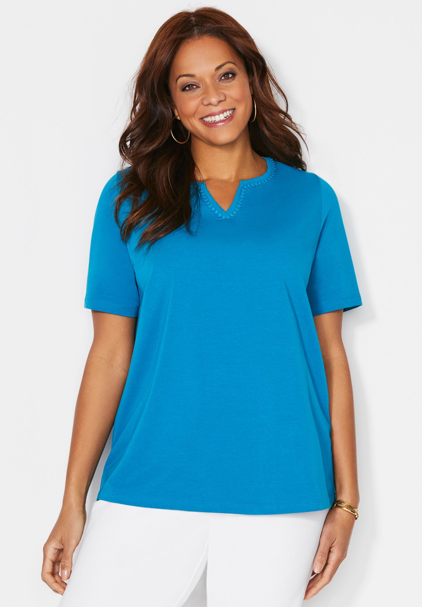 Suprema&reg; Embroidered Notch-Neck Tee image number 0