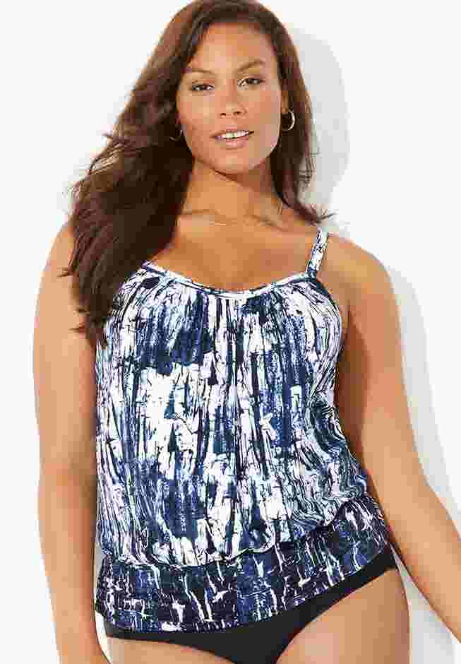 Lightweight Scoop Neck Blouson Tankini Top image number 0