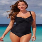 Ruched Twist Front One Piece Swimsuit image number null