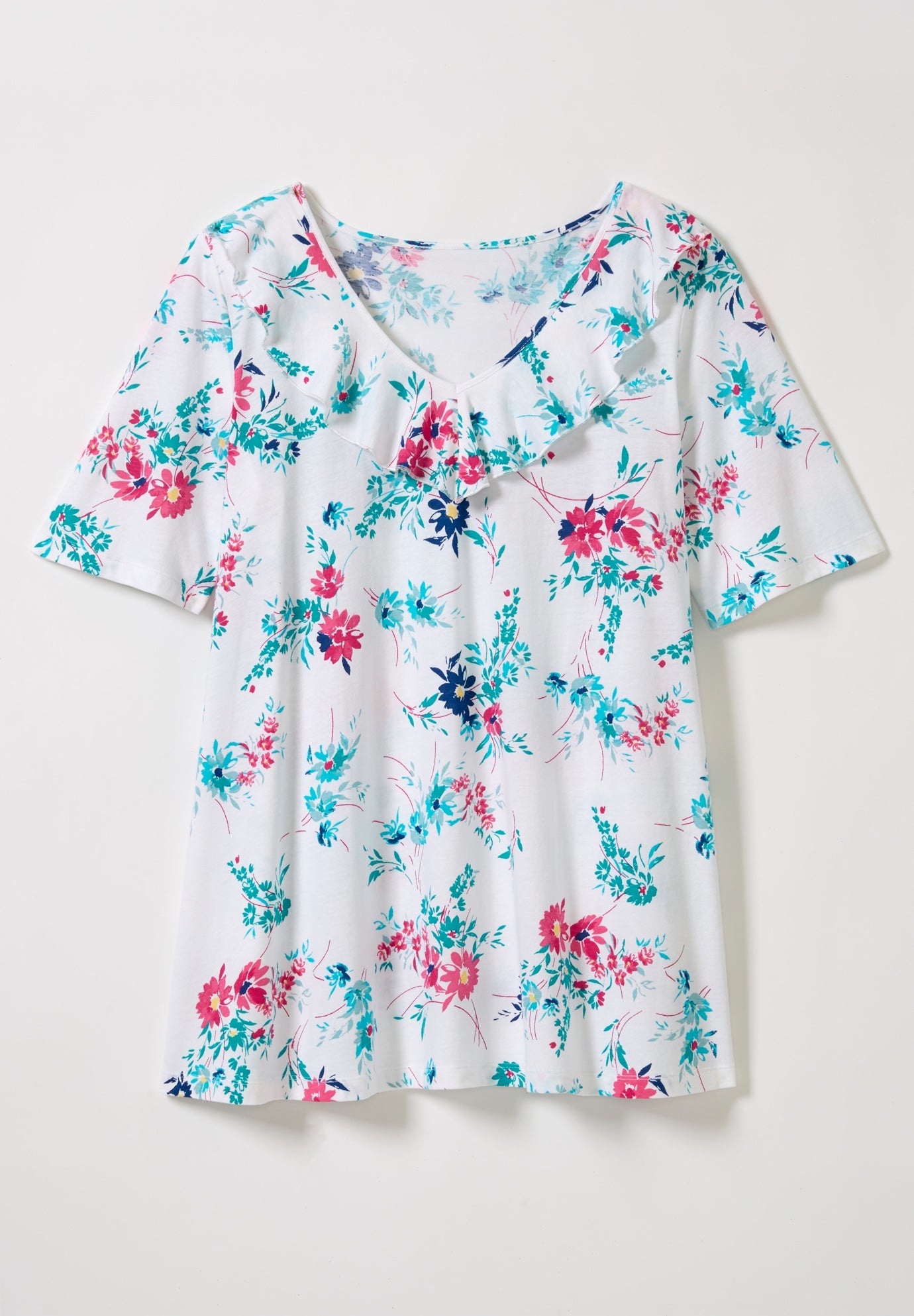 Ruffled V-Neck Short Sleeve Tee image number 1