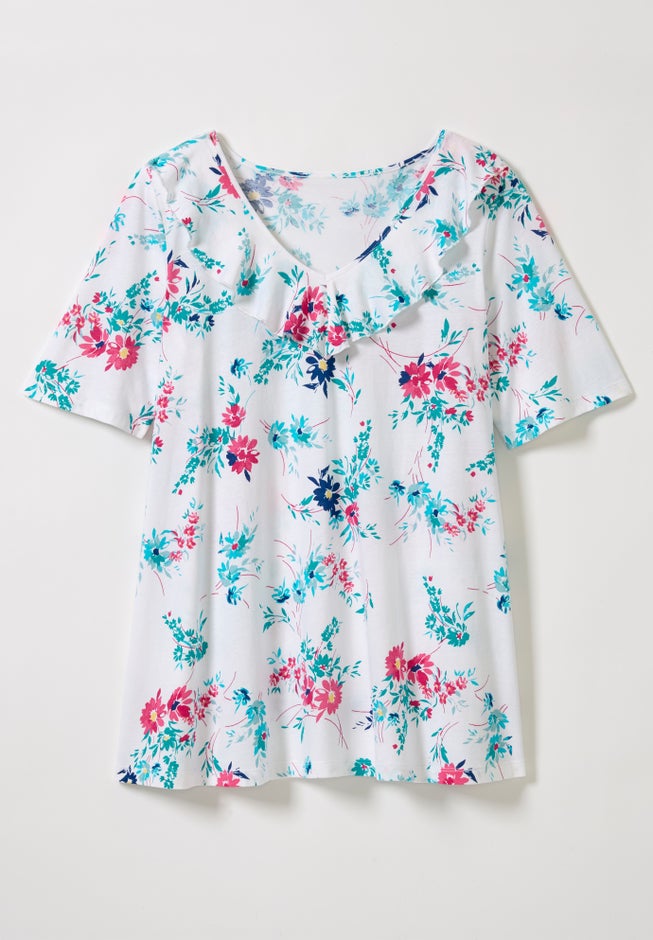 Ruffled V-Neck Short Sleeve Tee image number 1
