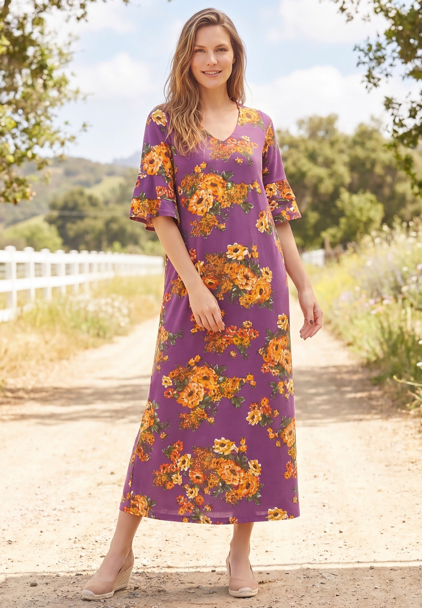 Ruffle-Sleeve Maxi-Length Dress image number 0