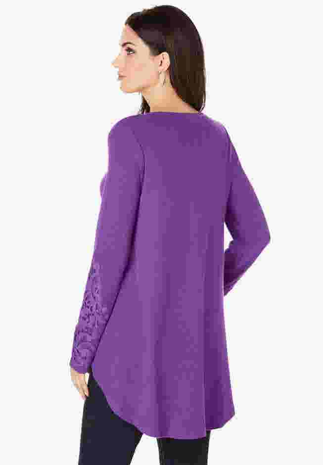 V-Neck Lace-Sleeve Thermal Tunic image number 1