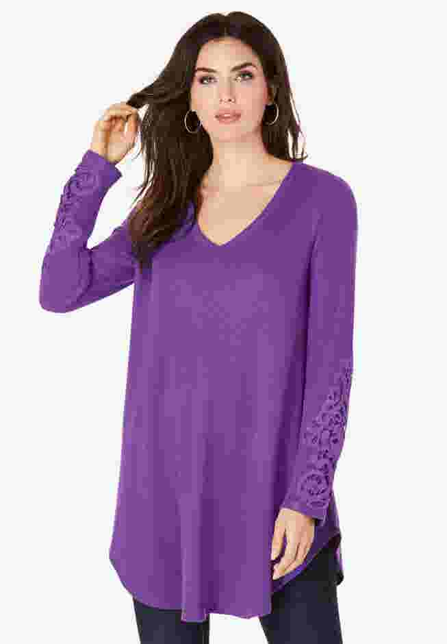 V-Neck Lace-Sleeve Thermal Tunic image number 0