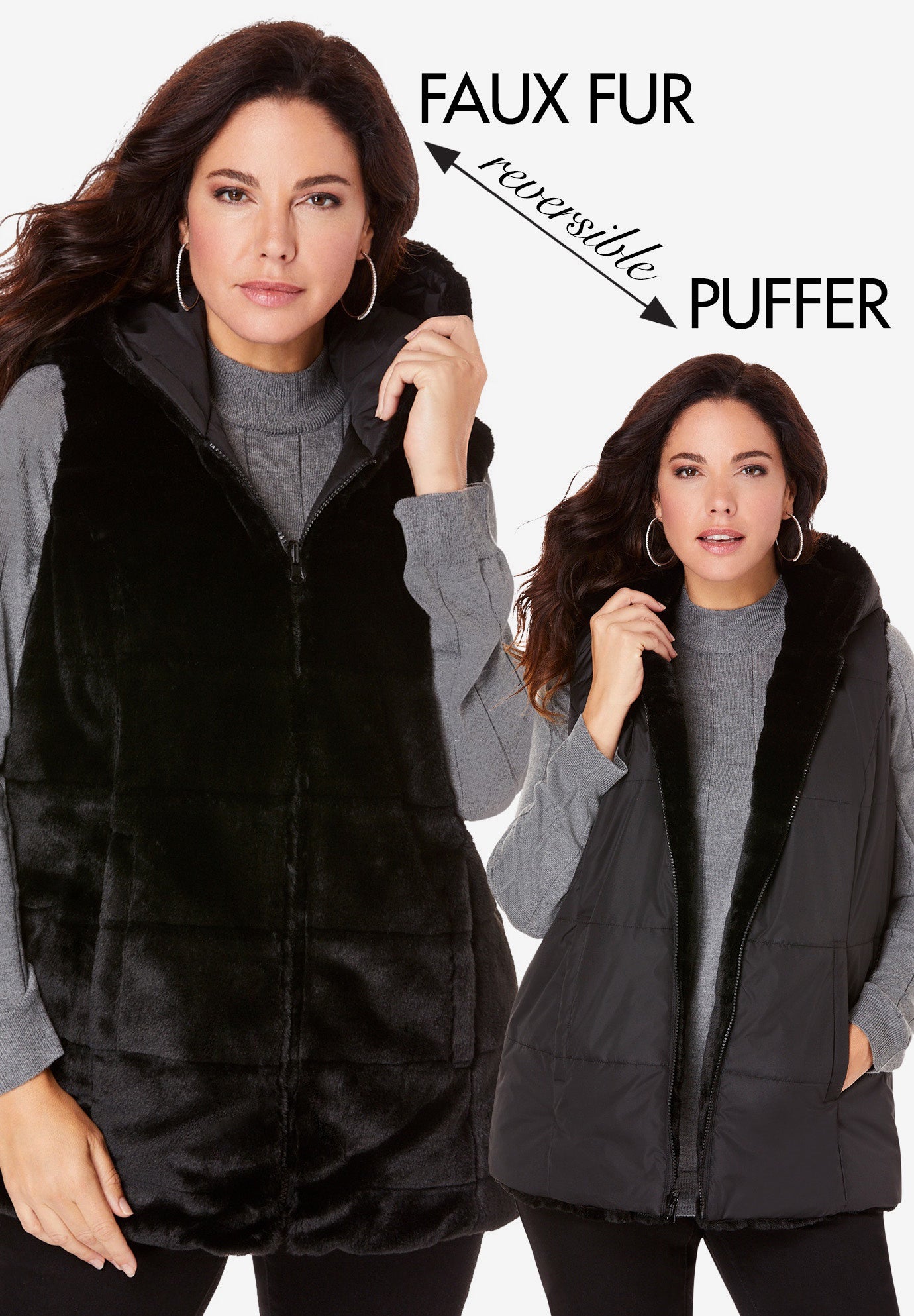 Plus Size 2-in-1 Puffer and Faux Fur Vest image number 0