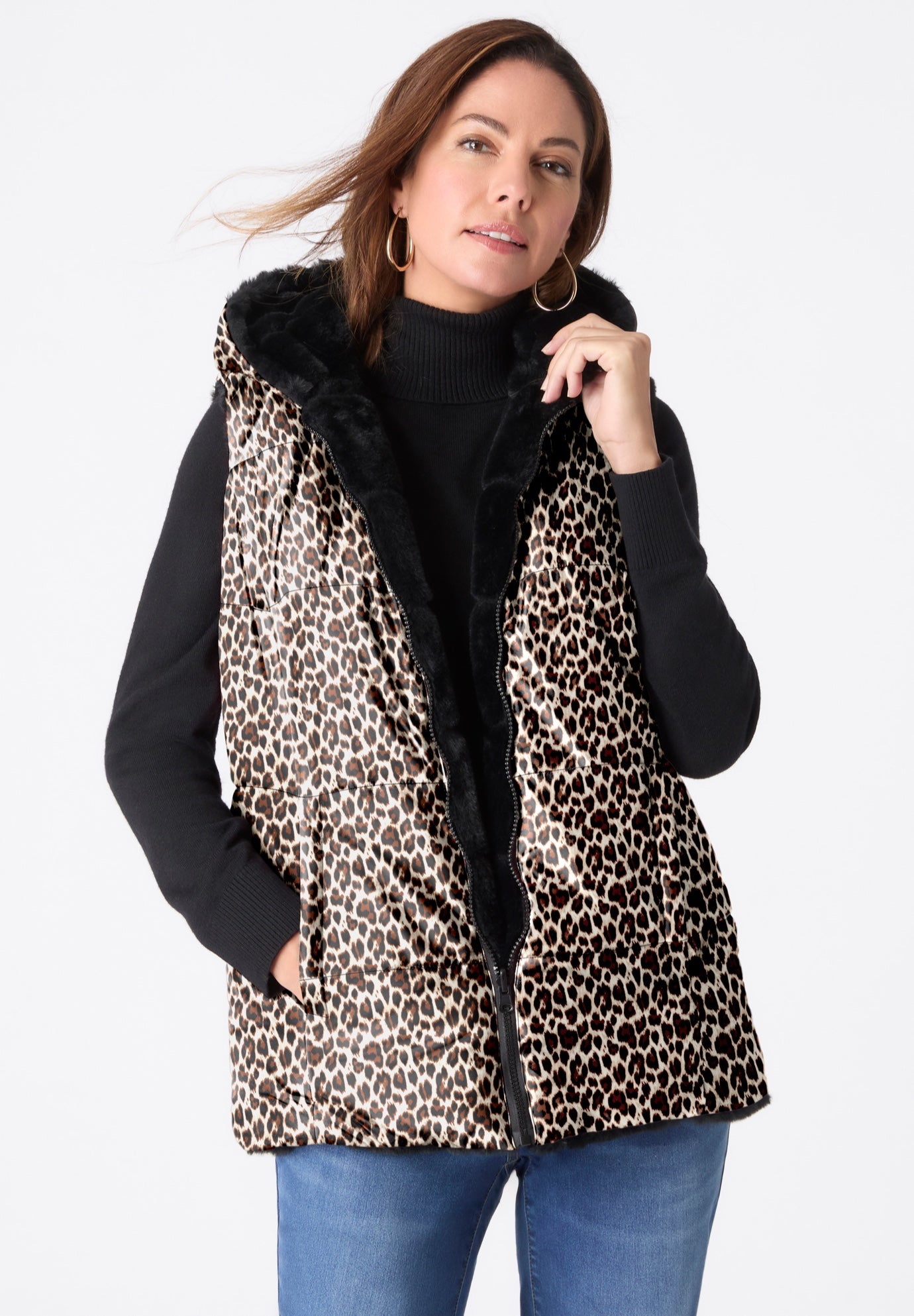 Plus Size 2-in-1 Puffer and Faux Fur Vest image number 0