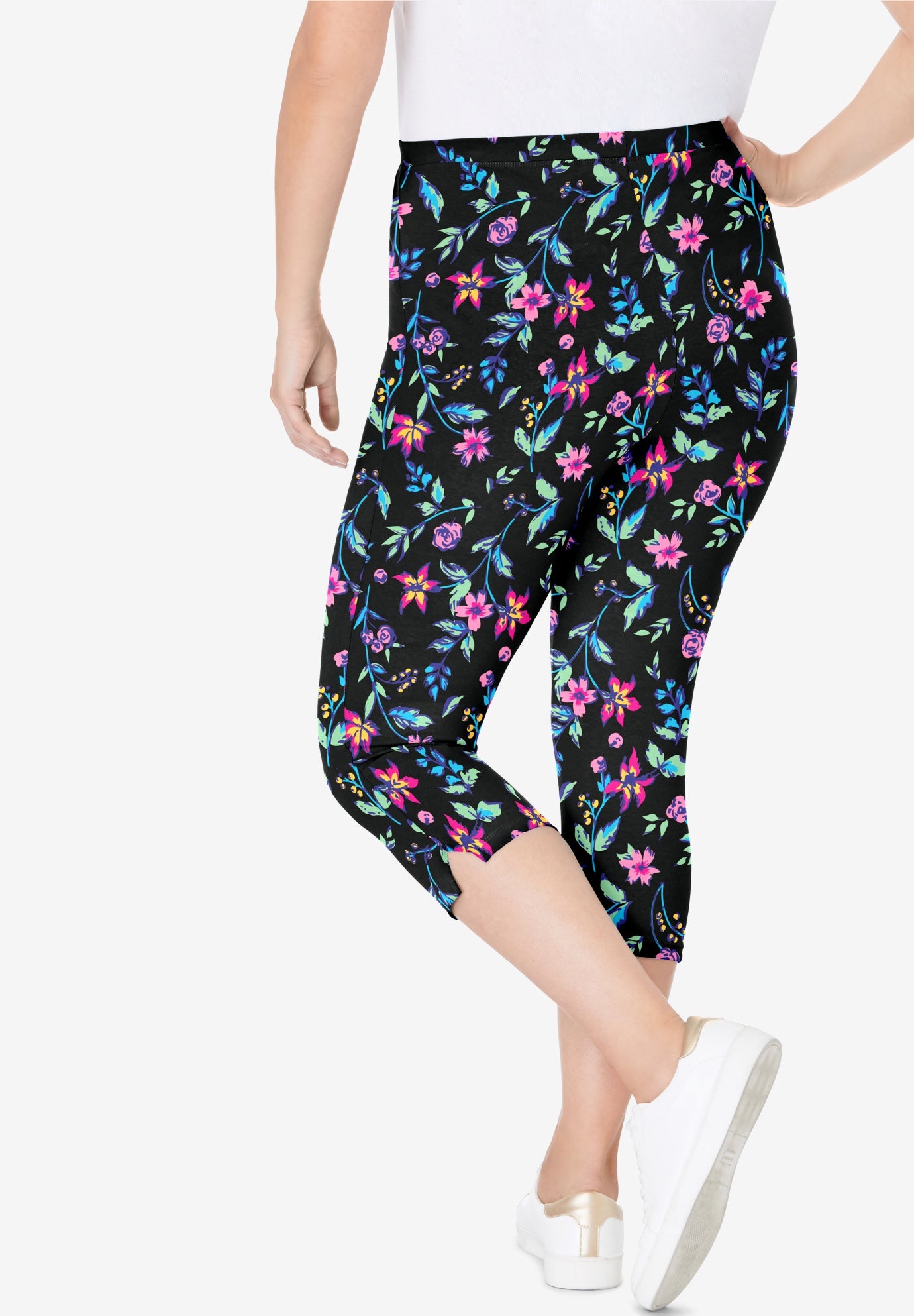 Stretch-Cotton Knit Pull-On Printed Capri Leggings image number 1