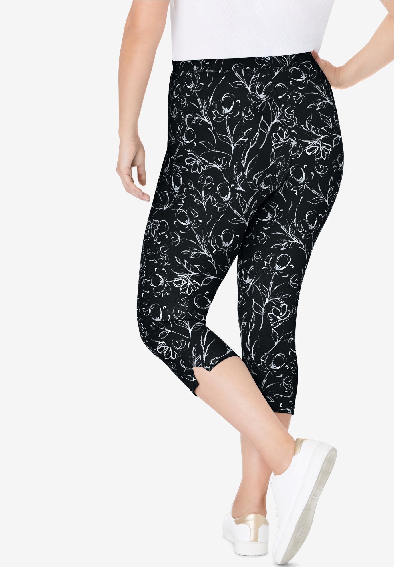 Stretch-Cotton Knit Pull-On Printed Capri Leggings image number 1