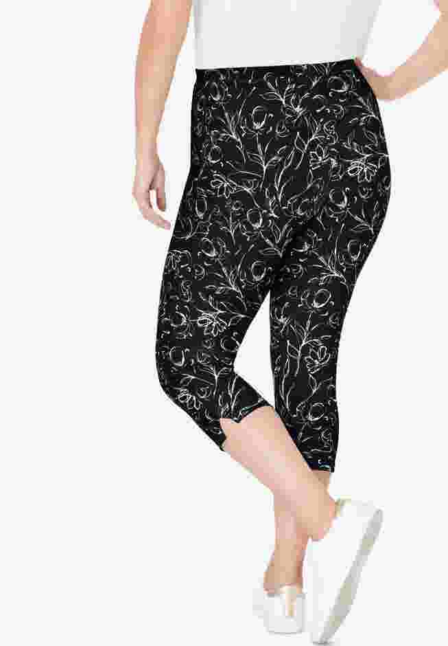 Stretch-Cotton Knit Pull-On Printed Capri Leggings image number 1
