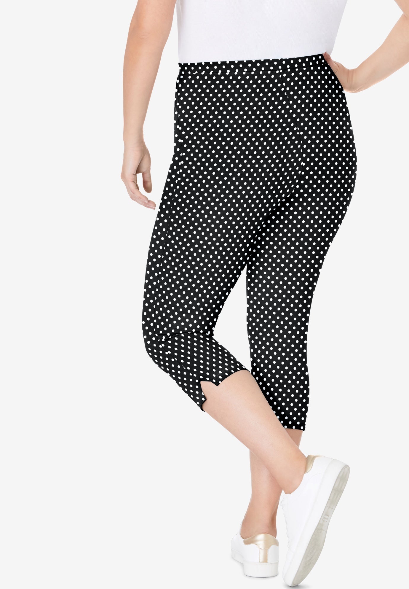 Stretch-Cotton Knit Pull-On Printed Capri Leggings image number 1
