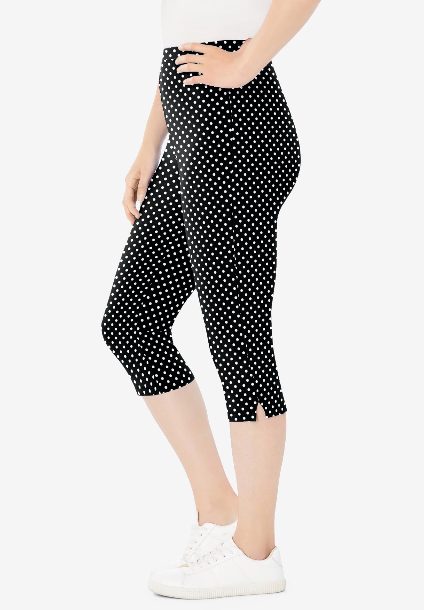 Stretch-Cotton Knit Pull-On Printed Capri Leggings image number 2