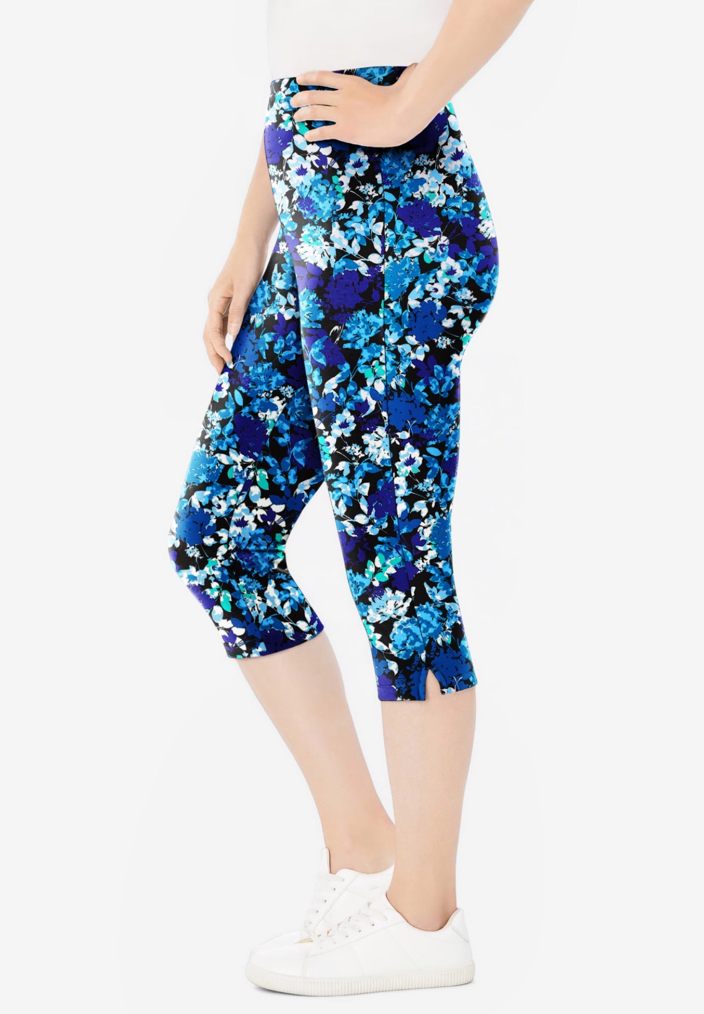 Stretch-Cotton Knit Pull-On Printed Capri Leggings image number 1