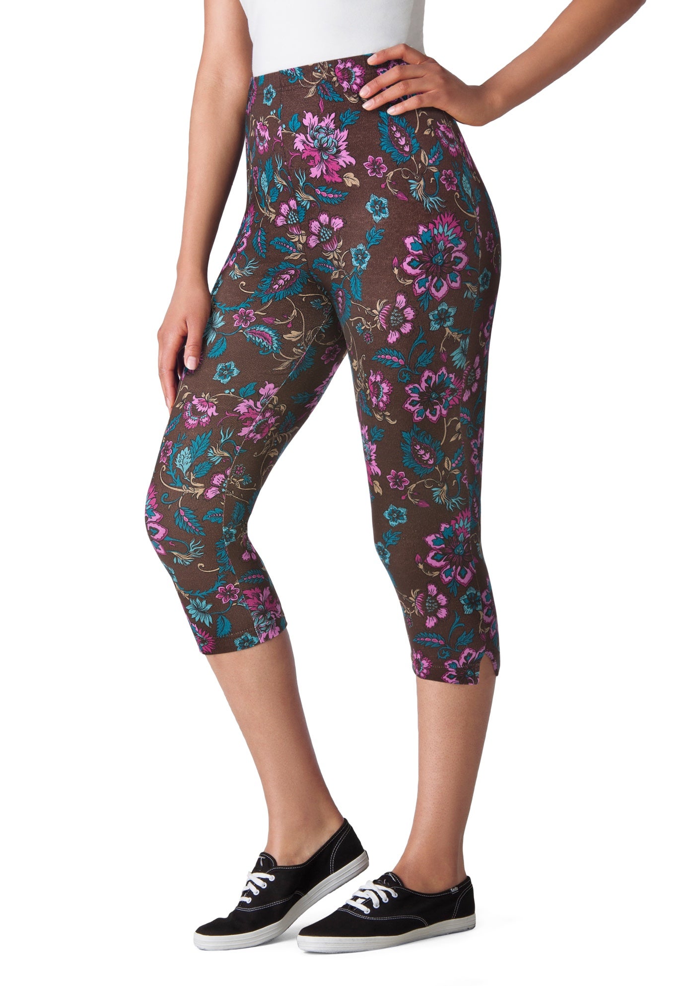 Stretch-Cotton Knit Pull-On Printed Capri Leggings image number 0