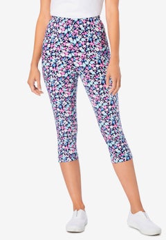 Stretch-Cotton Knit Pull-On Printed Capri Leggings