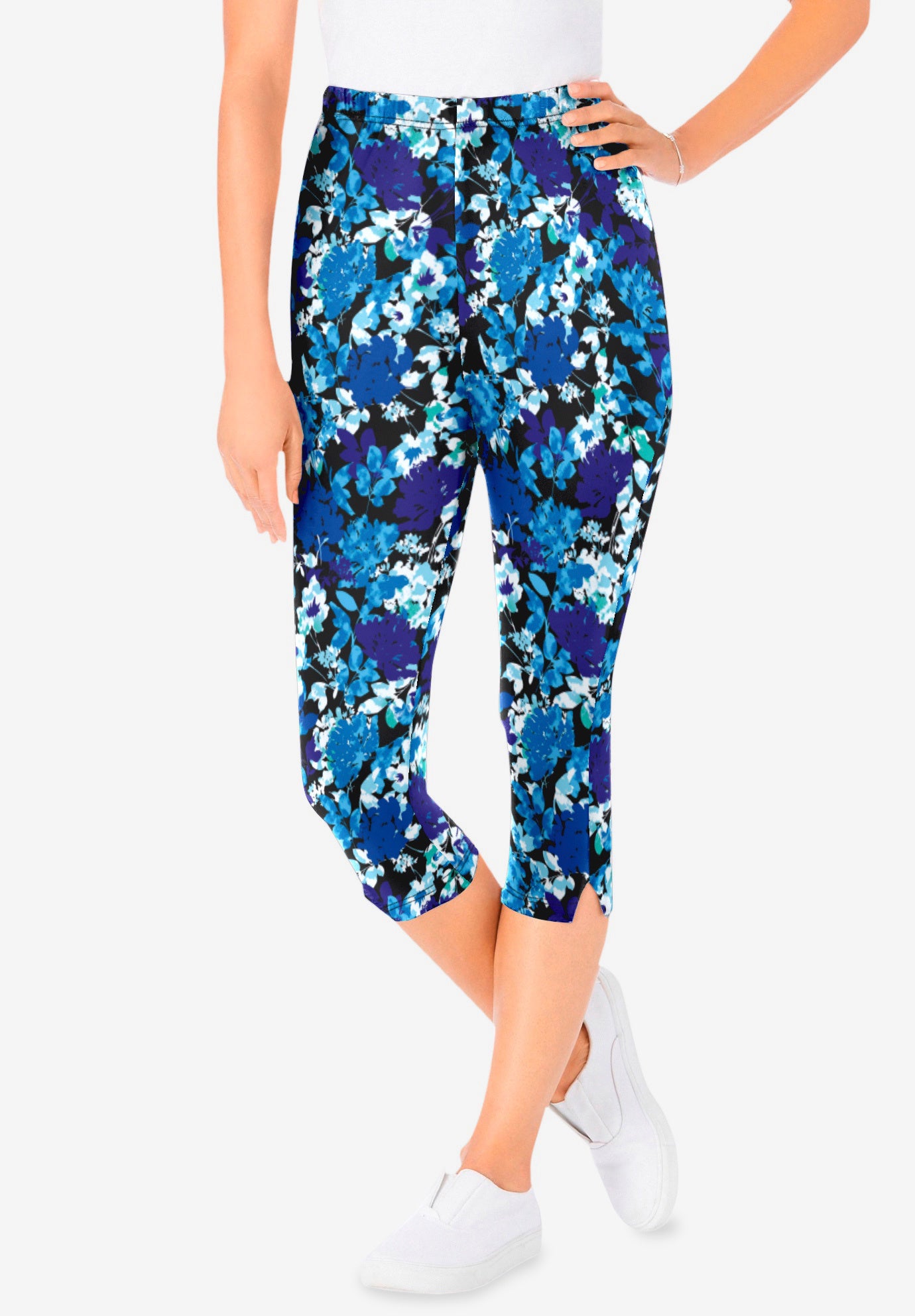 Stretch-Cotton Knit Pull-On Printed Capri Leggings image number 0
